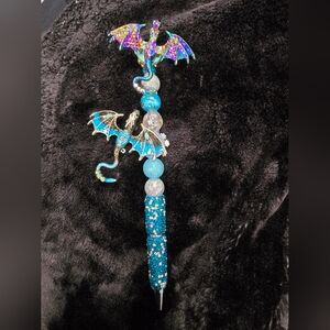 Dragon-Themed Blue and Silver Pen